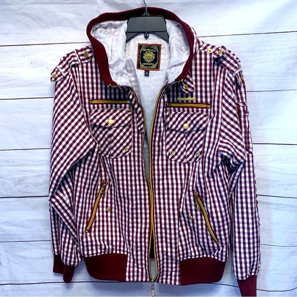 Vintage Live Mechanics jacket bomber hooded Gingham Plaid Biker Moto Streetwear